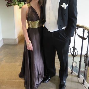 Jovani brown gold evening gown